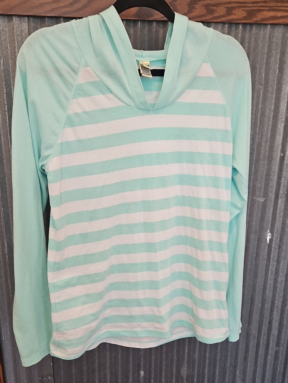 Kavio Mint & White Hooded Long Sleeve Stripe Top